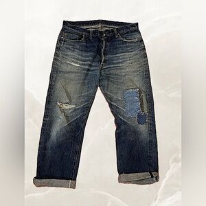 90s Denime selvedge Japanese denim with visible mending